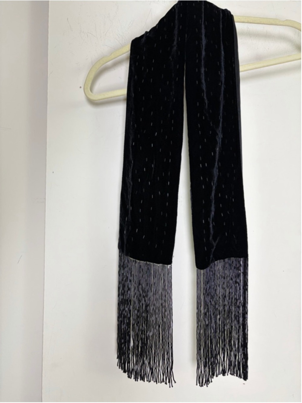 Vintage The Helen Welsh Group Velvet Beaded Fringe Skinny Evening Scarf Shawl